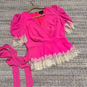Vici Tyrell Puff Sleeve Lace Peplum Blouse -